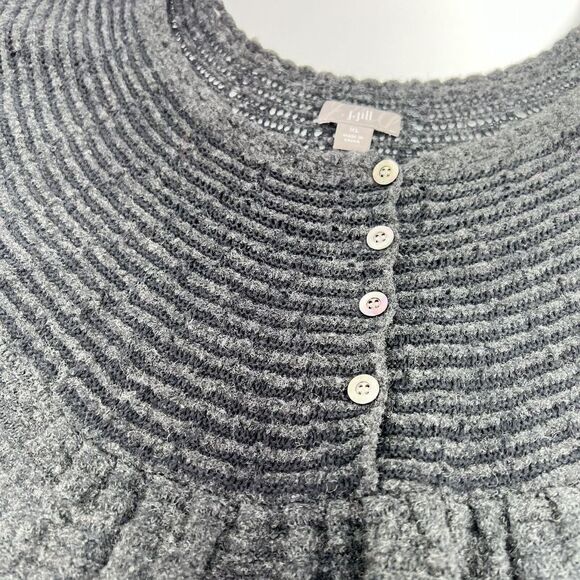 J. Jill Womens Top Size XL Gray Wool Rabbit Hair Blend Blouse Babydoll Henley - Picture 2 of 4